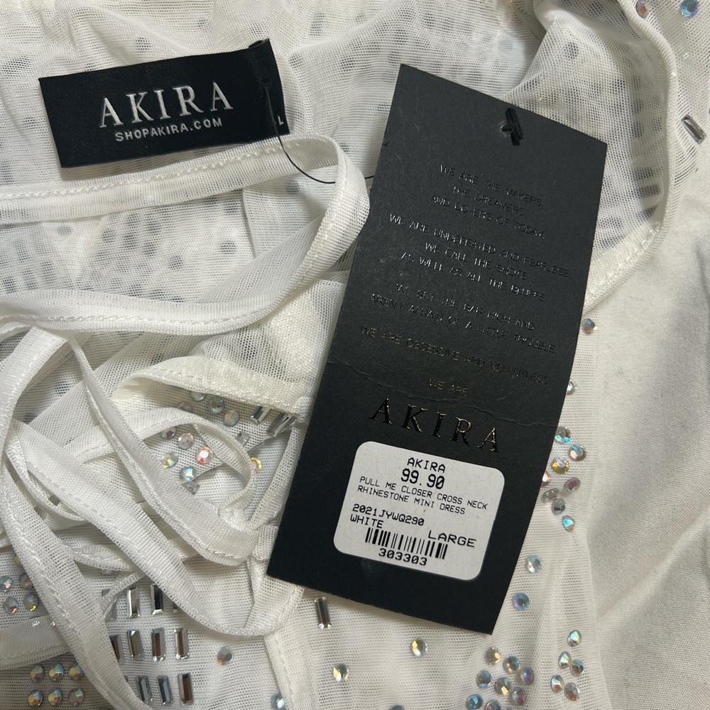 RHINESTONE White AKIRA Spaghetti Strap Slip Dress size L - Picture 3 of 5